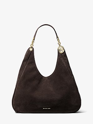 Ellie Large Suede Shoulder Bag in CHOCOLATE | Michael Kors image number 0