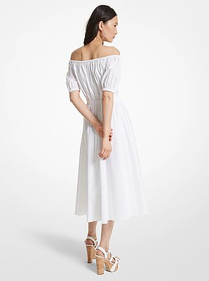 Vestido de popelina el&aacute;stica de algod&oacute;n org&aacute;nico con hombros descubiertos