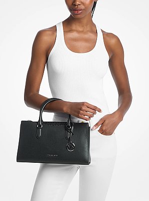 Arden Medium Pebbled Leather and Signature Logo Top-Zip Satchel