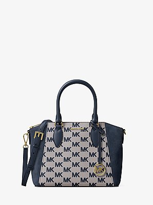 Henkeltasche Sienna Small aus Jacquard mit Logomuster und Leder