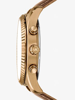 Oversized Lexington Beige Gold-Tone Leather Watch