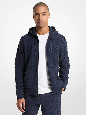 Hoodie en jacquard et tissu bouclette &agrave; fermeture &eacute;clair avec logo