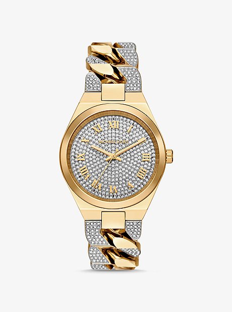 Lennox Pav&eacute; Gold-Tone Curb-Link Watch