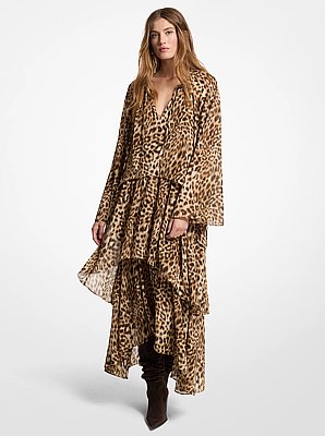 Vestido de georgette asim&eacute;trico con estampado de leopardo