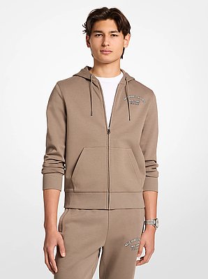 Hoodie en m&eacute;lange de coton &agrave; fermeture &eacute;clair et &agrave; logo