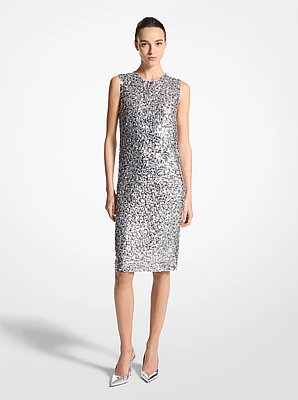 Hand-Embroidered Sequin Silk Georgette Shift Dress