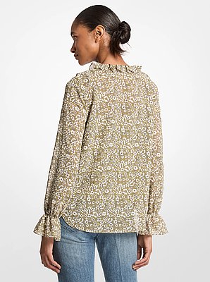 Blusa con volantes de georgette con estampado floral