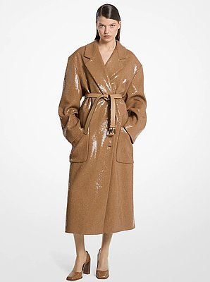 Hand-Embroidered Sequin Wool Slouch Coat