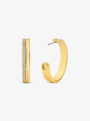 Precious Metal-Plated Brass Pav&eacute; Hoop Earrings