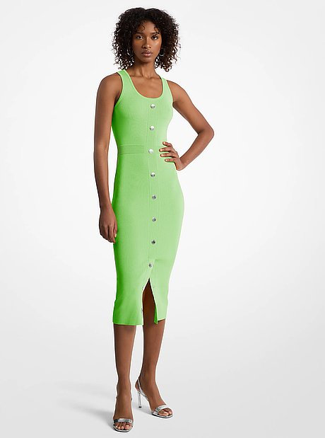 Vestido midi de tirantes en mezcla de viscosa el&aacute;stica