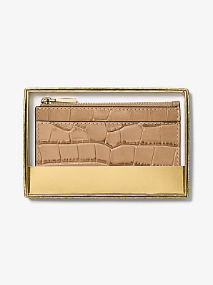 Kaarthouder Jet Set van leer met krokodillenprint in reli&euml;f, klein