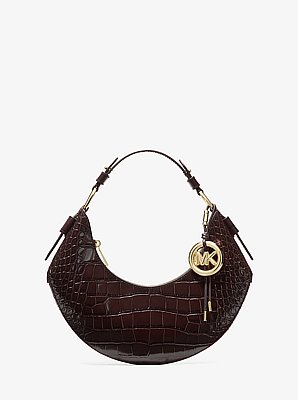 Bolso de hombro Koa mediano de piel con motivo de cocodrilo en relieve