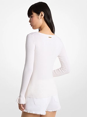 Ribbed Wool Blend V-Neck Sweater