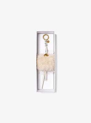 Gold-Tone Bead and Faux Fur Bag Charm