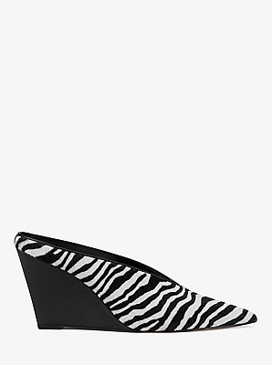 Xandra Zebra Print Calf Hair Wedge Mule