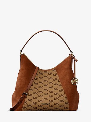 Sienna Large Logo Jacquard and Suede Convertible Shoulder Bag