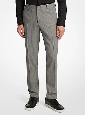 Pantalon slim en laine m&eacute;lang&eacute;e extensible &agrave; rayures