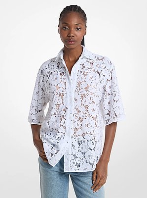 Studded Corded Floral Lace Shirt