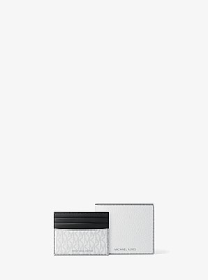Pebbled Leather Billfold Wallet and Signature Logo Card Case Gift Set