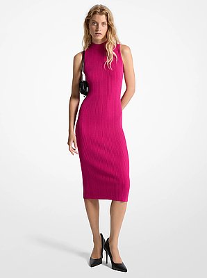 Ribbed Mock Neck Midi Dress