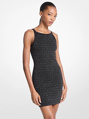 Vestido sin mangas con jacquard con logotipo metalizado