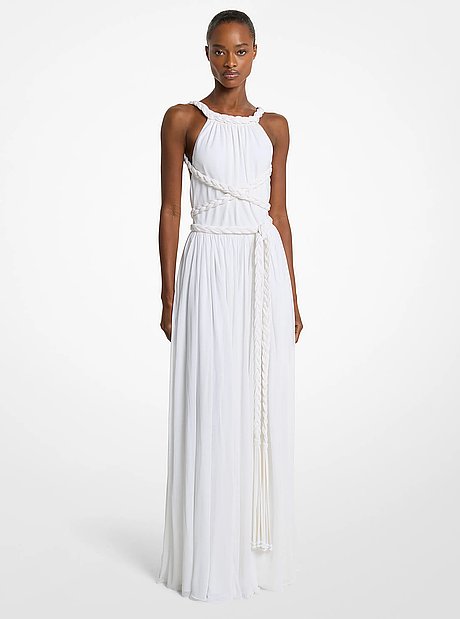 Vestido halter trenzado de jersey de crep&eacute;