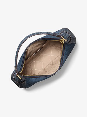 Schultertasche Preston Large in Halbmondform aus Wildleder und Signature-Logostoff