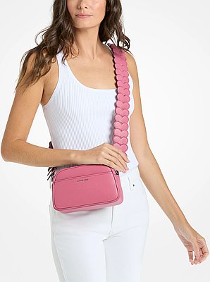 Jet Set Small Leather and Heart Embellished Strap Camera Crossbody Bag
