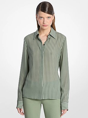 Hansen Striped Silk Crepe De Chine Shirt