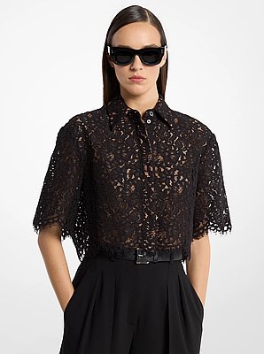 Floral Corded Lace Cropped Shirt