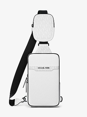 Sac &agrave; une bretelle avec pochette Cooper de taille moyenne en cuir grain&eacute; et &agrave; logo Signature