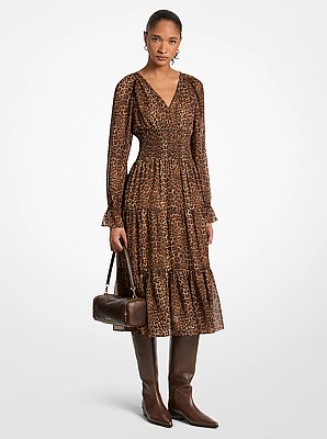 Leopard Print Georgette Midi Dress