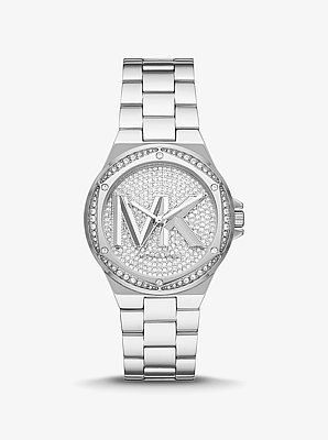 Lennox Pav&eacute; Logo Silver-Tone Watch