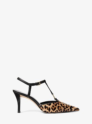 Nalia Leopard Print Calf Hair T-Strap Pump