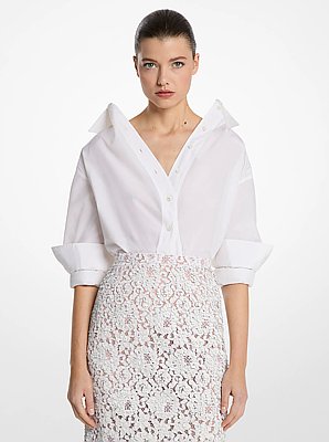 Silk and Cotton Taffeta Portrait Collar Shirt