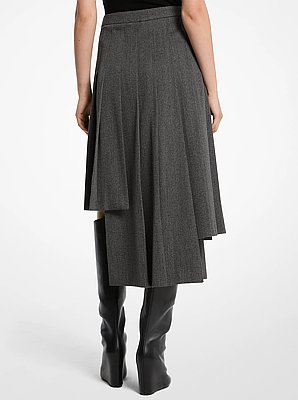 Covert Twill Wool Asymmetric Pleated Skirt