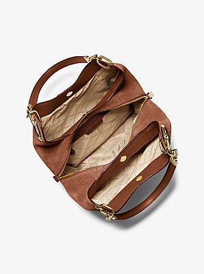 Lillie Large Suede Shoulder Bag in LUGGAGE | Michael Kors image number 1