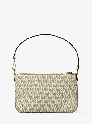 Jet Set Small Metallic Signature Logo Wristlet
