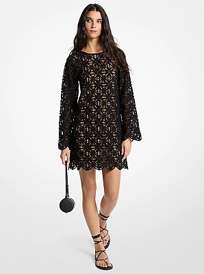 Beaded Floral Crochet Mini Dress