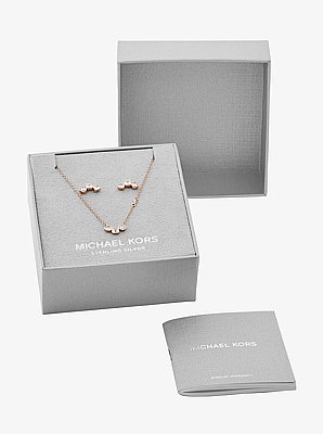 Precious Metal-Plated Cubic Zirconia Necklace and Stud Earrings Set