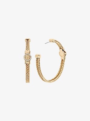 Pav&eacute; Logo Foxtail Chain Hoop Earrings