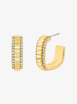 Small Pav&eacute; Gold-Tone Brass Hoop Earrings