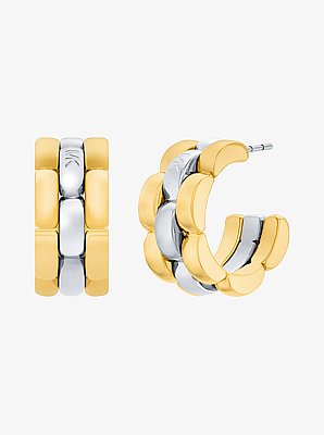 Two-Tone 3-Link Huggie Earrings