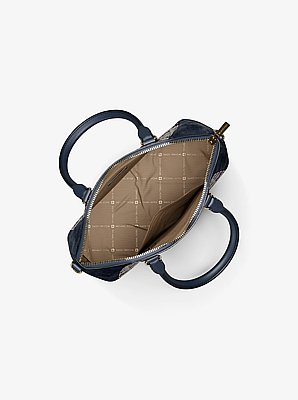 Sienna Small Logo Jacquard and Leather Satchel