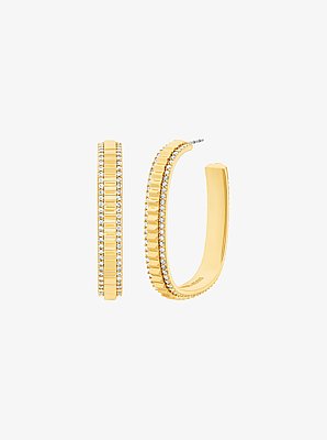 Large Pav&eacute; Gold-Tone Brass Hoop Earrings