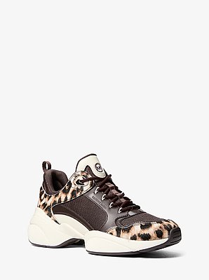 Bowie Leopard-Print Calf Hair and Mesh Trainer