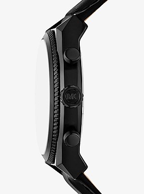 Reloj Panorama oversize en tono negro y piel con motivo de cocodrilo en relieve