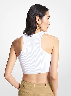 Ribbed Recycled Viscose Blend Cropped Tank Top in WHITE | Michael Kors image number 1