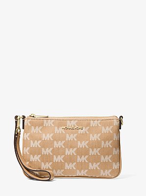 Petite pochette-bracelet Jet Set Travel en denim jacquard &agrave; logo