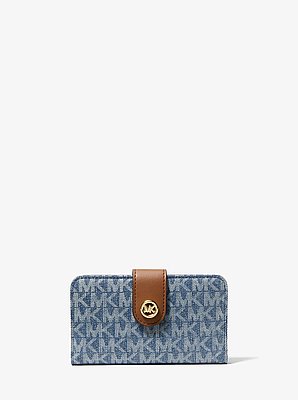 MK Pop Charm Medium Signature Logo Print Denim Wallet image number 0